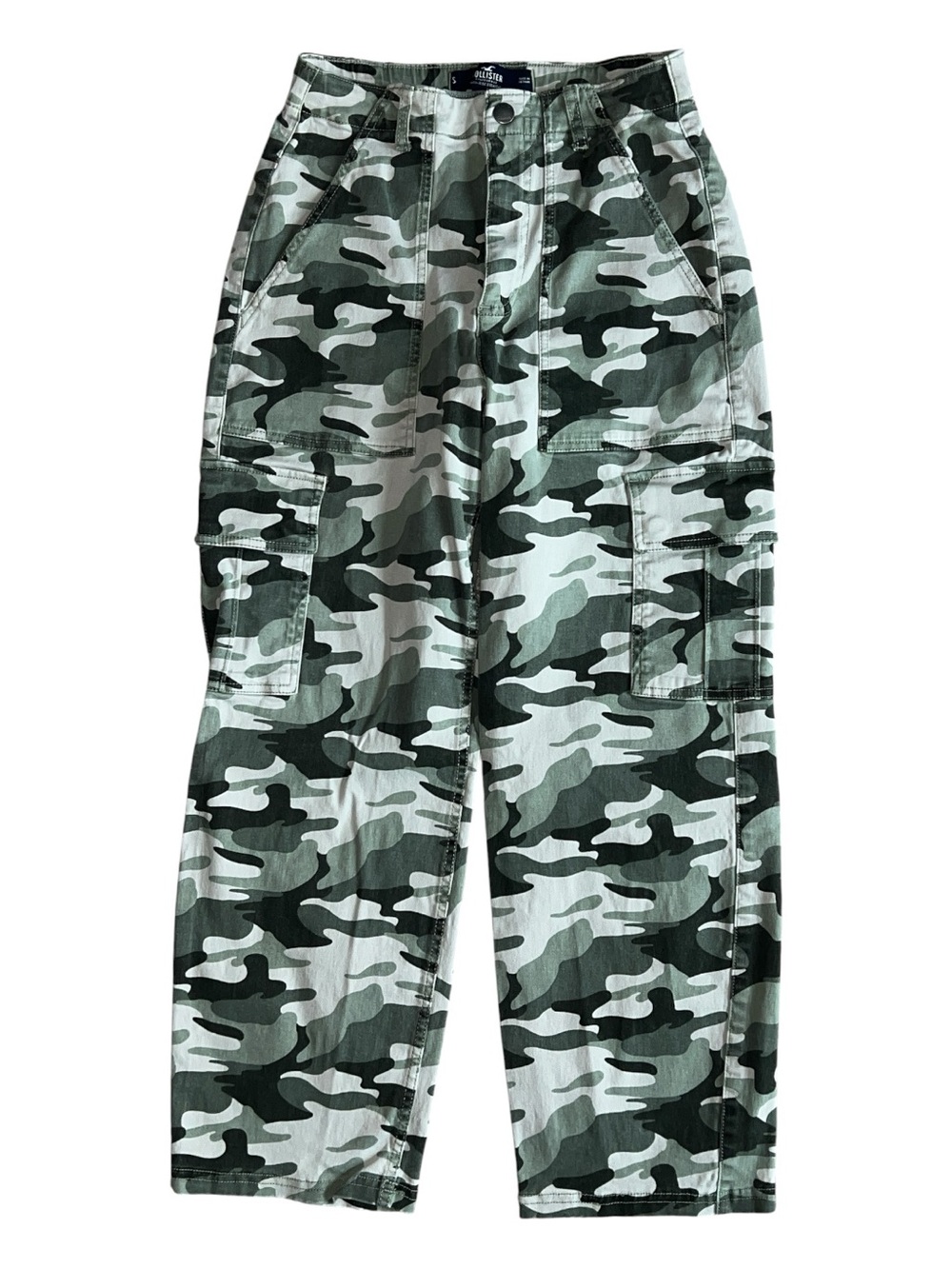 Hollister Ultra High Rise Straight Ankle Green Camo Cargo Pants Size Small